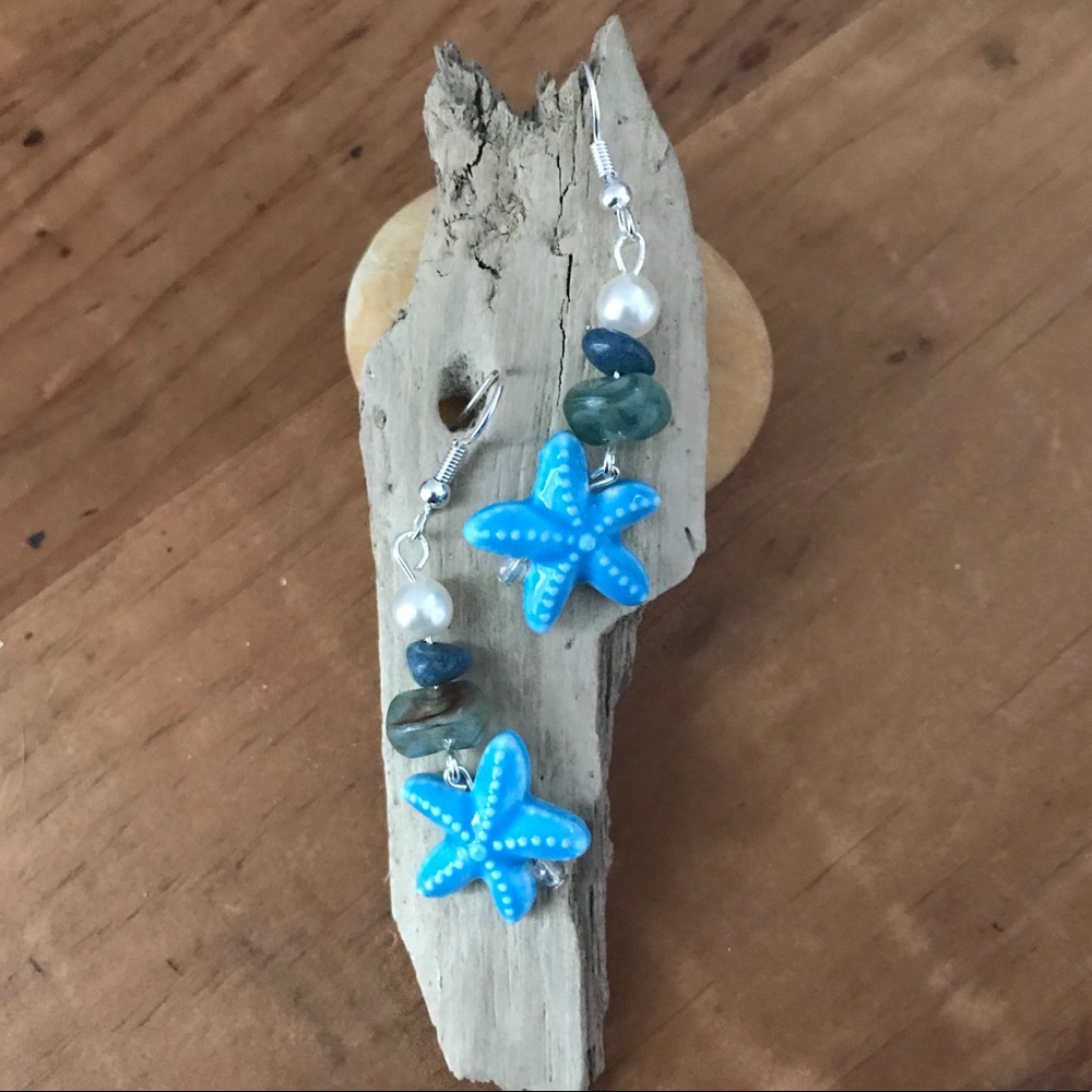 Handmade ⭐️ Coastal Sea Star x Beach Stones Summer Earrings